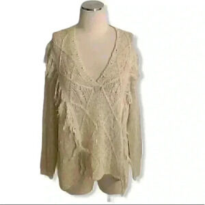 Billabong cream cable knit fringe v neck sweater S